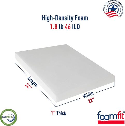 FoamFit Upholstery Firm Foam Cushion Insert Replacement 1 Inch Thick 22" Wide 24 Inches Long High Density 1.8 lb 46 ILD in Kuwait
