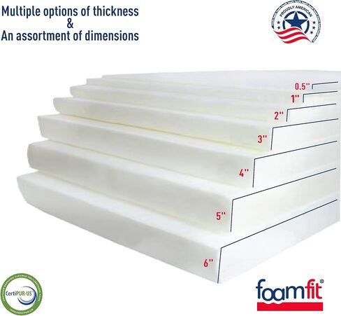 FoamFit Upholstery Firm Foam Cushion Insert Replacement 1 Inch Thick 22" Wide 24 Inches Long High Density 1.8 lb 46 ILD in Kuwait