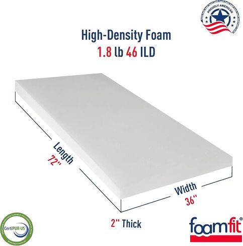 وسادة إسفنجية ثابتة من المفروشات، 2 بوصة سميكة، 36 بوصة واسعة، 72 بوصة طويلة، عالية الكثافة 1.8 رطل 46 ILD in Kuwait