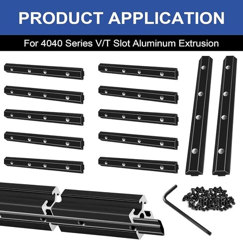 12pcs 2020 Straight Connector Corner Bracket Joint Plate 2020 Hardware T-Slotted Accessories V-Slot with Screws for 8020 Aluminum Profile 3D Printer Accessories Black in Saudi Arabia