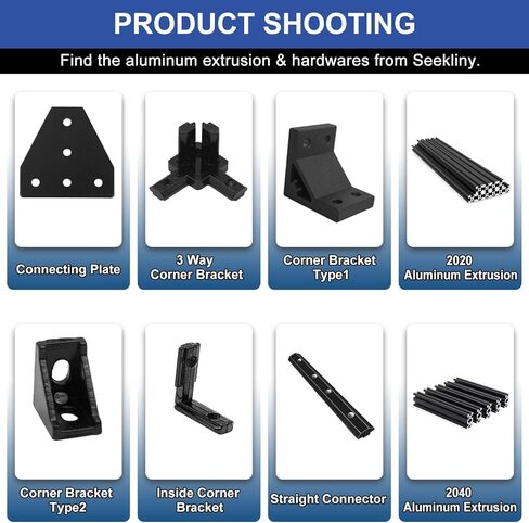 12pcs 2020 Straight Connector Corner Bracket Joint Plate 2020 Hardware T-Slotted Accessories V-Slot with Screws for 8020 Aluminum Profile 3D Printer Accessories Black in Saudi Arabia