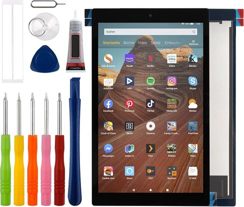 [جديد] مجموعة محول رقمي لشاشة LCD Duotipa بديلة لجهاز Amazon Kindle Fire HD 10 9th 2019 M2V3R5 مع مجموعة أدوات الإصلاح الفنية - أسود. in Saudi Arabia