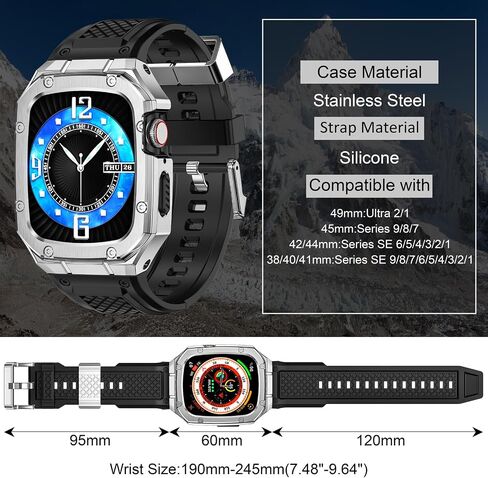 SUPLINK Stainless Steel Case and Band Compatible with Apple Watch Bands 40mm 41mm 38mm Men,Rugged Cover Bumper Soft Silicone Wristband for iWatch Apple Watch Series 9 8 7 6 5 4 3 2 1 SE Black in Saudi Arabia