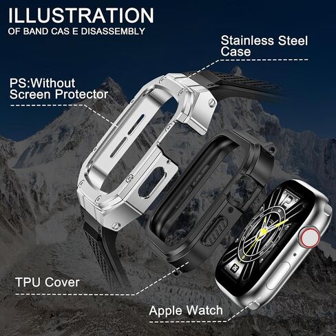 SUPLINK Stainless Steel Case and Band Compatible with Apple Watch Bands 40mm 41mm 38mm Men,Rugged Cover Bumper Soft Silicone Wristband for iWatch Apple Watch Series 9 8 7 6 5 4 3 2 1 SE Black in Saudi Arabia