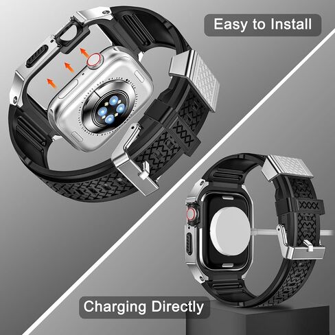 SUPLINK Stainless Steel Case and Band Compatible with Apple Watch Bands 40mm 41mm 38mm Men,Rugged Cover Bumper Soft Silicone Wristband for iWatch Apple Watch Series 9 8 7 6 5 4 3 2 1 SE Black in Saudi Arabia