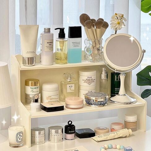 Desktop Organizer Office Desk Storage Rack, Desktop Shelf for Top of Desk, Stationery Cosmetics Toy Storage Display Shelf, White Expandable Desktop Stand Shelf for Office, Dormitory, Home(Medium) in Saudi Arabia