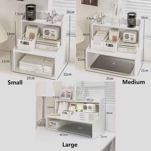 Desktop Organizer Office Desk Storage Rack, Desktop Shelf for Top of Desk, Stationery Cosmetics Toy Storage Display Shelf, White Expandable Desktop Stand Shelf for Office, Dormitory, Home(Medium) in Saudi Arabia