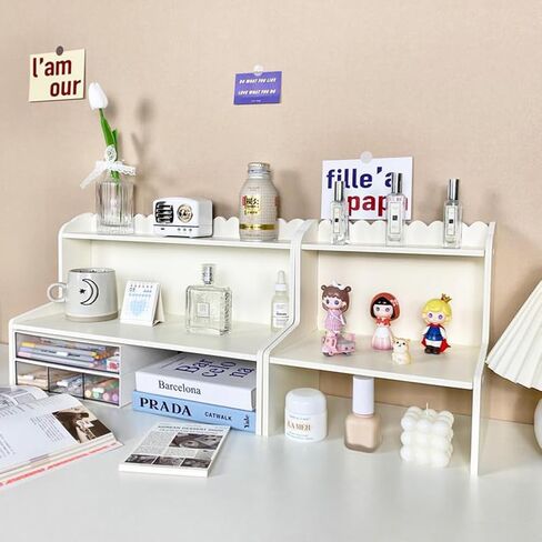 Desktop Organizer Office Desk Storage Rack, Desktop Shelf for Top of Desk, Stationery Cosmetics Toy Storage Display Shelf, White Expandable Desktop Stand Shelf for Office, Dormitory, Home(Medium) in Saudi Arabia