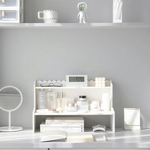 Desktop Organizer Office Desk Storage Rack, Desktop Shelf for Top of Desk, Stationery Cosmetics Toy Storage Display Shelf, White Expandable Desktop Stand Shelf for Office, Dormitory, Home(Medium) in Saudi Arabia