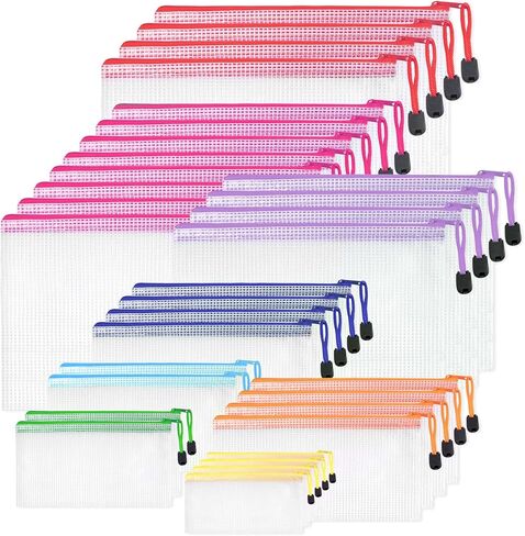 30 قطعة من أكياس الحقيبة الشبكية بسحاب، 8 أكياس بلاستيكية بسحاب لتنظيم أكياس بسحاب شفافة مقاومة للماء، حقيبة شبكية صغيرة مع أكياس تنظيم بسحاب لتخزين ألعاب لوحة الألغاز والوثائق in Kuwait