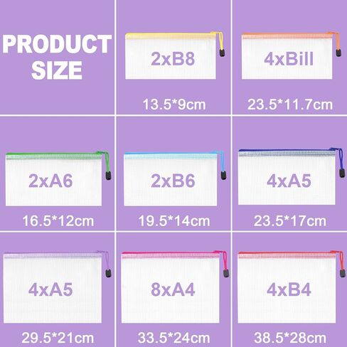 30 قطعة من أكياس الحقيبة الشبكية بسحاب، 8 أكياس بلاستيكية بسحاب لتنظيم أكياس بسحاب شفافة مقاومة للماء، حقيبة شبكية صغيرة مع أكياس تنظيم بسحاب لتخزين ألعاب لوحة الألغاز والوثائق in Kuwait