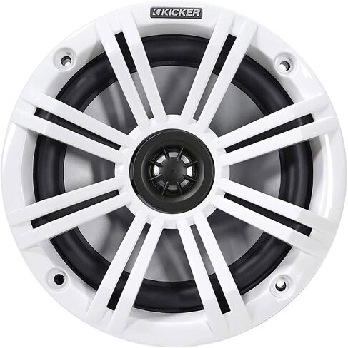 Kicker Weather-Resistant Marine Gauge Style Bluetooth USB Receiver Bundle Combo with 1 Pair (Qty 2) 6.5" 2-Way 195W Max Coaxial Boat Speakers with White Grilles, 50Ft 16-Gauge Wire, 22" Antenna in Saudi Arabia