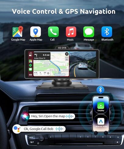شاشة Carplay لاسلكية محمولة مقاس 10.26 بوصة مع كاميرا أمامية عالية الدقة وكاميرا احتياطية/لاسلكية Android Auto/MirrorLink، Podofo HD IPS شاشة تعمل باللمس ستيريو سيارة مع نظام تحديد المواقع Siri Bluetooth، شاشة Carplay للسيارة in Saudi Arabia
