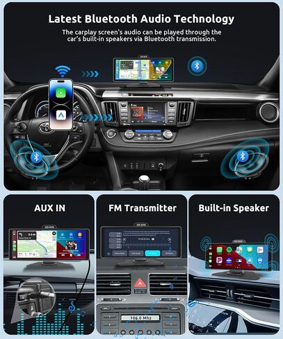 شاشة Carplay لاسلكية محمولة مقاس 10.26 بوصة مع كاميرا أمامية عالية الدقة وكاميرا احتياطية/لاسلكية Android Auto/MirrorLink، Podofo HD IPS شاشة تعمل باللمس ستيريو سيارة مع نظام تحديد المواقع Siri Bluetooth، شاشة Carplay للسيارة in Saudi Arabia