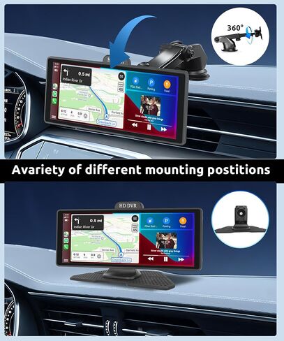 شاشة Carplay لاسلكية محمولة مقاس 10.26 بوصة مع كاميرا أمامية عالية الدقة وكاميرا احتياطية/لاسلكية Android Auto/MirrorLink، Podofo HD IPS شاشة تعمل باللمس ستيريو سيارة مع نظام تحديد المواقع Siri Bluetooth، شاشة Carplay للسيارة in Saudi Arabia