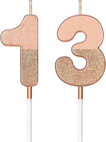 13th Birthday Candles Glitter Cake Numeral Candles 13th Birthday Cake Topper Decoration for Birthday Wedding Anniversary Celebration Favor, Rose Gold in Saudi Arabia