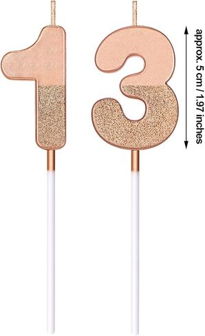 13th Birthday Candles Glitter Cake Numeral Candles 13th Birthday Cake Topper Decoration for Birthday Wedding Anniversary Celebration Favor, Rose Gold in Saudi Arabia