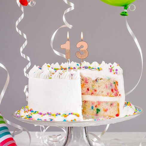 13th Birthday Candles Glitter Cake Numeral Candles 13th Birthday Cake Topper Decoration for Birthday Wedding Anniversary Celebration Favor, Rose Gold in Saudi Arabia