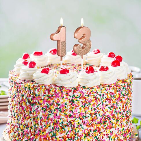 13th Birthday Candles Glitter Cake Numeral Candles 13th Birthday Cake Topper Decoration for Birthday Wedding Anniversary Celebration Favor, Rose Gold in Saudi Arabia