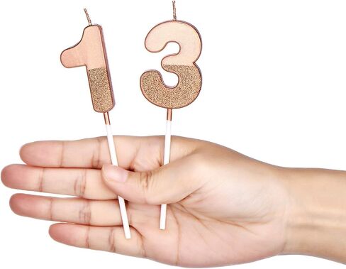 13th Birthday Candles Glitter Cake Numeral Candles 13th Birthday Cake Topper Decoration for Birthday Wedding Anniversary Celebration Favor, Rose Gold in Saudi Arabia