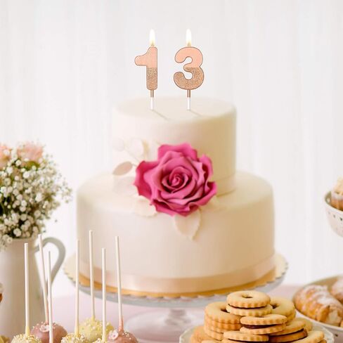 13th Birthday Candles Glitter Cake Numeral Candles 13th Birthday Cake Topper Decoration for Birthday Wedding Anniversary Celebration Favor, Rose Gold in Saudi Arabia