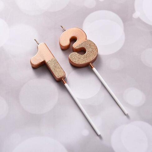 13th Birthday Candles Glitter Cake Numeral Candles 13th Birthday Cake Topper Decoration for Birthday Wedding Anniversary Celebration Favor, Rose Gold in Saudi Arabia