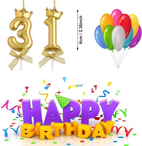 شموع عيد الميلاد الحادي والثلاثين، شموع عيد ميلاد ذهبية بعمر 31 عامًا، هدايا تزيين تزيين الكيك لحفلة عيد ميلاد سعيد للنساء والرجال in Kuwait
