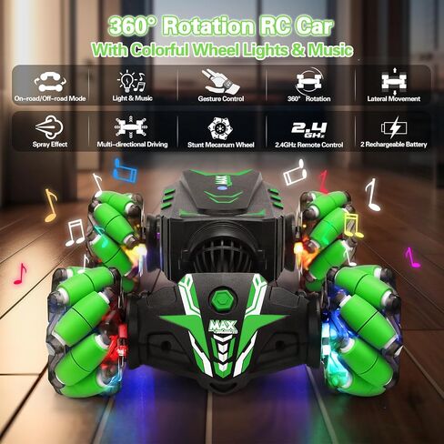 Gesture RC Car, Remote Control Car, 4WD 2.4Ghz Gesture Sensing RC Stunt Car with Lights&Music, 360° Rotate Fog Spray Twist Off Road RC Car, All Terrains RC Cars Toys for Boys Girls Ages 5-7 6 8-13 in Saudi Arabia