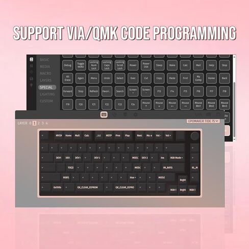 EPOMAKER Tide75 QMK/VIA Wireless Gaming Keyboard, 75% Aluminum Mechanical Keyboard, Programmable Creamy Keyboard, Bluetooth/2.4Ghz/USB-C, with FR4 Plate for Win/Mac (Black, Lemon Switch) in Kuwait