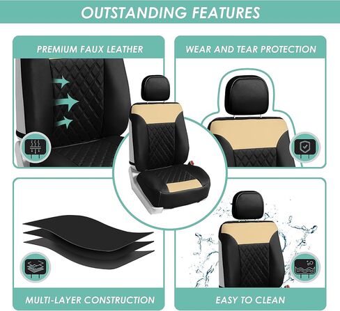 FH Group Front Set Faux Leather Car Seat Cover for Low Back Seat with Removable Headrest, Universal Fit, Airbag Compatible Seat Cover for SUV, Beige/Black in Saudi Arabia