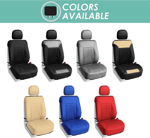 FH Group Front Set Faux Leather Car Seat Cover for Low Back Seat with Removable Headrest, Universal Fit, Airbag Compatible Seat Cover for SUV, Beige/Black in Saudi Arabia