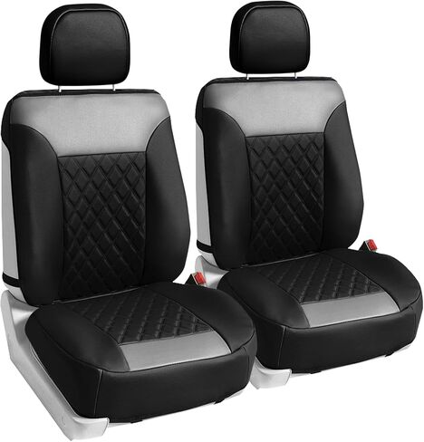 FH Group Front Set Faux Leather Car Seat Cover for Low Back Seat with Removable Headrest, Universal Fit, Airbag Compatible Seat Cover for SUV, Beige/Black in Saudi Arabia