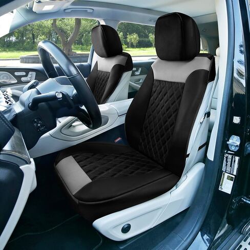 FH Group Front Set Faux Leather Car Seat Cover for Low Back Seat with Removable Headrest, Universal Fit, Airbag Compatible Seat Cover for SUV, Beige/Black in Saudi Arabia