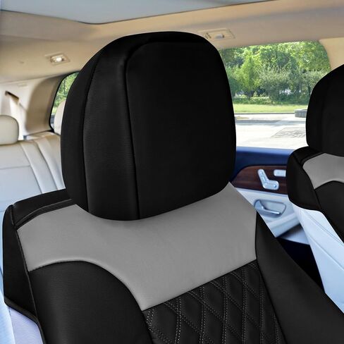 FH Group Front Set Faux Leather Car Seat Cover for Low Back Seat with Removable Headrest, Universal Fit, Airbag Compatible Seat Cover for SUV, Beige/Black in Saudi Arabia