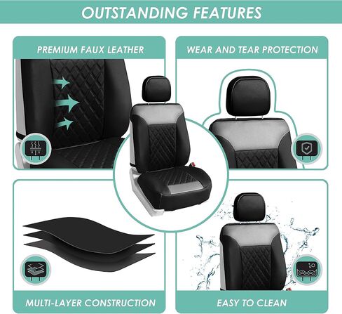 FH Group Front Set Faux Leather Car Seat Cover for Low Back Seat with Removable Headrest, Universal Fit, Airbag Compatible Seat Cover for SUV, Beige/Black in Saudi Arabia