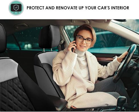FH Group Front Set Faux Leather Car Seat Cover for Low Back Seat with Removable Headrest, Universal Fit, Airbag Compatible Seat Cover for SUV, Beige/Black in Saudi Arabia