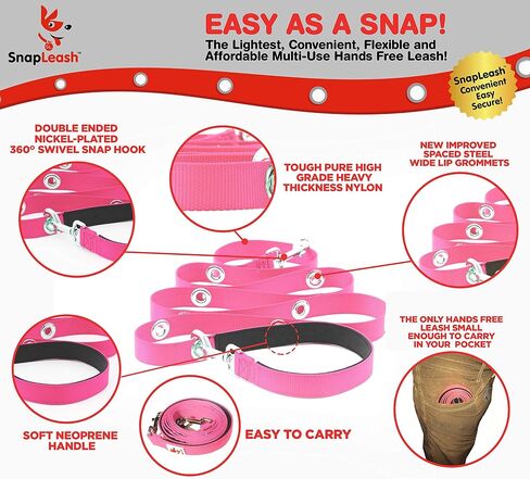 Hands Free Dog Leash Training Lead Double Snap Grommet Adjustable, Small 5/8" x 7.5’ Pink in Saudi Arabia