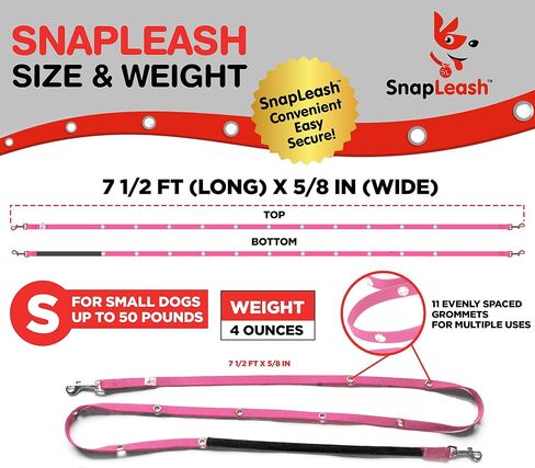 Hands Free Dog Leash Training Lead Double Snap Grommet Adjustable, Small 5/8" x 7.5’ Pink in Saudi Arabia