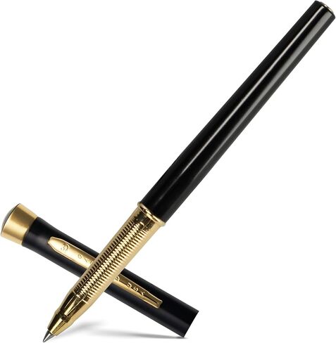 Garland Metal Slim Rollerball Pen, USA Made, Fine Gloss Finish with 24k Gold Trim For Executive Desk, Graduation, Groomsmen Gifts, Professional Men & Women, Keepsake Gift Box, Refillable - Black/Gold in Saudi Arabia