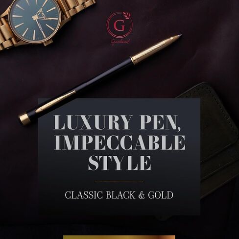 Garland Metal Slim Rollerball Pen, USA Made, Fine Gloss Finish with 24k Gold Trim For Executive Desk, Graduation, Groomsmen Gifts, Professional Men & Women, Keepsake Gift Box, Refillable - Black/Gold in Saudi Arabia
