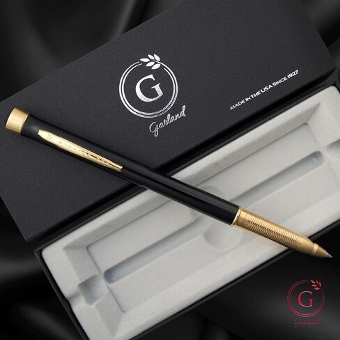 Garland Metal Slim Rollerball Pen, USA Made, Fine Gloss Finish with 24k Gold Trim For Executive Desk, Graduation, Groomsmen Gifts, Professional Men & Women, Keepsake Gift Box, Refillable - Black/Gold in Saudi Arabia