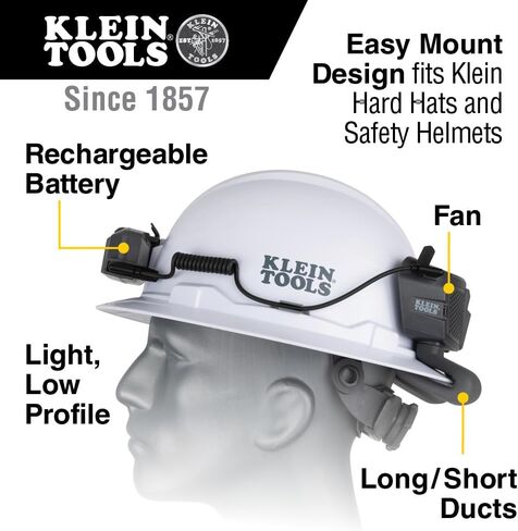 Klein Tools 60155 Portable Cooling Fan for Hard Hats and Safety Helmets, Powered by USB Rechargeable Battery to Cool Head, Neck, and Face in Saudi Arabia
