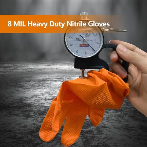 PROMEDIX P Heavy Duty Nitrile Disposable Gloves,8-mil Orange,Raised Diamond Texture Work Gloves，Industrial Work gloves in Saudi Arabia