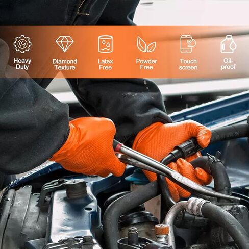 PROMEDIX P Heavy Duty Nitrile Disposable Gloves,8-mil Orange,Raised Diamond Texture Work Gloves，Industrial Work gloves in Saudi Arabia