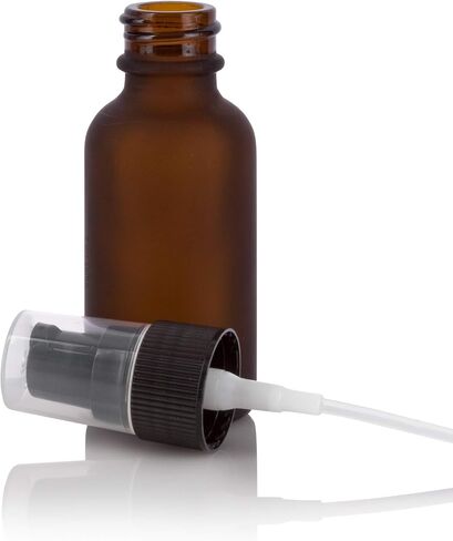 JUVITUS 1 oz / 30 ml Frosted Amber Glass Boston Round Bottle with Black Treatment Pump (12 pack) + Funnel in Saudi Arabia