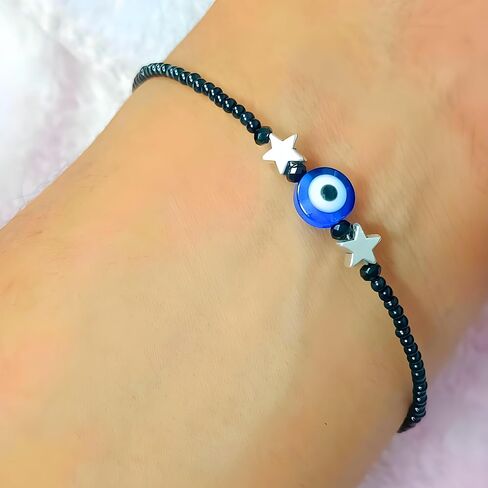 Evil Eye Bracelets for Women Men Handmade Black Bead Good Luck Success and Prosperity Bracelet Chain Cord Friendship Bracelet Adjustable Minimalist Jewelry (Evil Eye) in Saudi Arabia