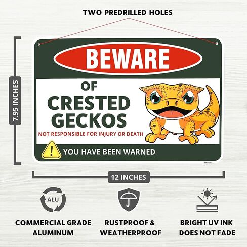 Venicor Crested Gecko Sign Decor - 8 x 12 Inches - Aluminum - Crested Gecko Tank Accessories Toy Gift Food Dish Stuff in Saudi Arabia