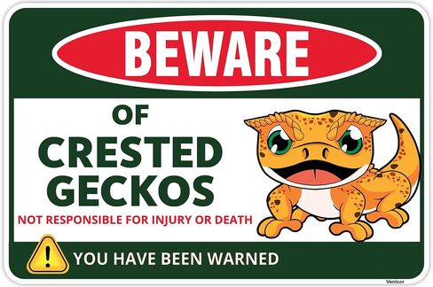 Venicor Crested Gecko Sign Decor - 8 x 12 Inches - Aluminum - Crested Gecko Tank Accessories Toy Gift Food Dish Stuff in Saudi Arabia