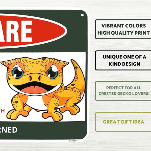 Venicor Crested Gecko Sign Decor - 8 x 12 Inches - Aluminum - Crested Gecko Tank Accessories Toy Gift Food Dish Stuff in Saudi Arabia