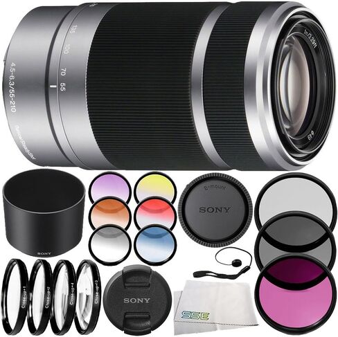 E 55-210mm f/4.5-6.3 OSS Lens (Silver) 10PC Accessory Bundle – Includes 3PC Filter Kit (UV + CPL + FLD) + 4PC Macro Filter Set (+1,+2,+4,+10) + More in Saudi Arabia